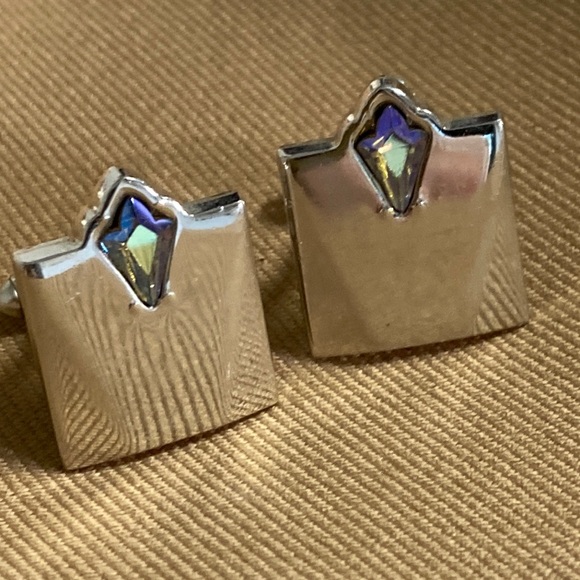 Vintage Other - Flashy Rhinestone Silver Tone Vintage Cuff Links